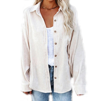 Women's Casual Corduroy Button Shirt JacketLong Sleeve Boyfriend Blouses Tops