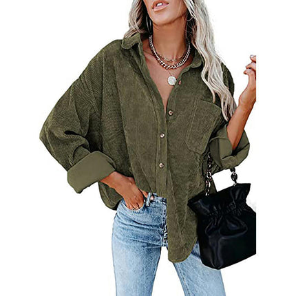 Women's Casual Corduroy Button Shirt JacketLong Sleeve Boyfriend Blouses Tops