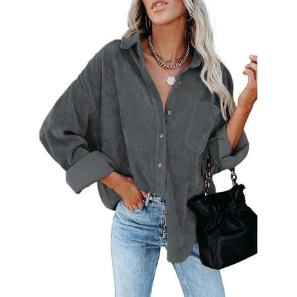 Women's Casual Corduroy Button Shirt JacketLong Sleeve Boyfriend Blouses Tops