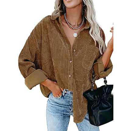 Women's Casual Corduroy Button Shirt JacketLong Sleeve Boyfriend Blouses Tops