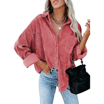 Women's Casual Corduroy Button Shirt JacketLong Sleeve Boyfriend Blouses Tops