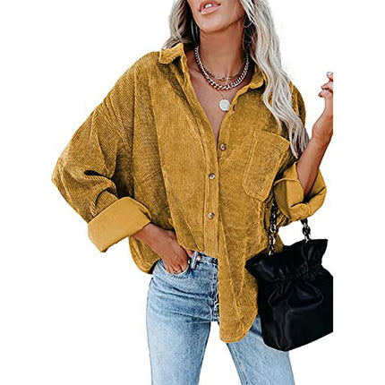 Women's Casual Corduroy Button Shirt JacketLong Sleeve Boyfriend Blouses Tops