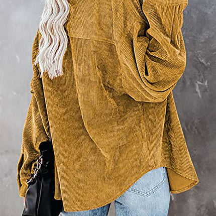 Women's Casual Corduroy Button Shirt JacketLong Sleeve Boyfriend Blouses Tops