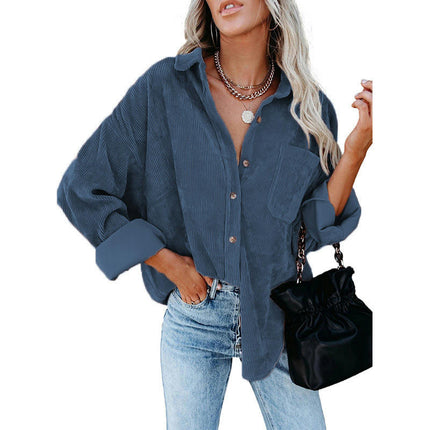 Women's Casual Corduroy Button Shirt JacketLong Sleeve Boyfriend Blouses Tops