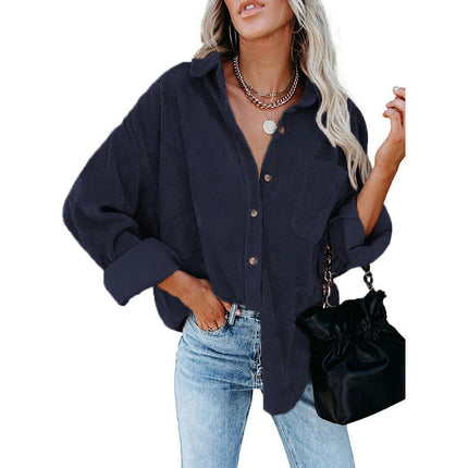 Women's Casual Corduroy Button Shirt JacketLong Sleeve Boyfriend Blouses Tops