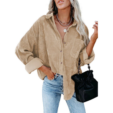 Women's Casual Corduroy Button Shirt JacketLong Sleeve Boyfriend Blouses Tops