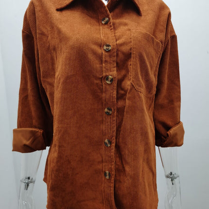 Women's Casual Corduroy Button Shirt JacketLong Sleeve Boyfriend Blouses Tops