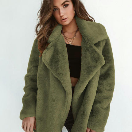 Women's Winter Coat Long Sleeve Lapel Shaggy Cardigan Coat