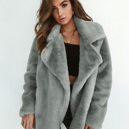 Women's Winter Coat Long Sleeve Lapel Shaggy Cardigan Coat