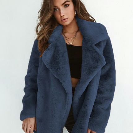 Women's Winter Coat Long Sleeve Lapel Shaggy Cardigan Coat