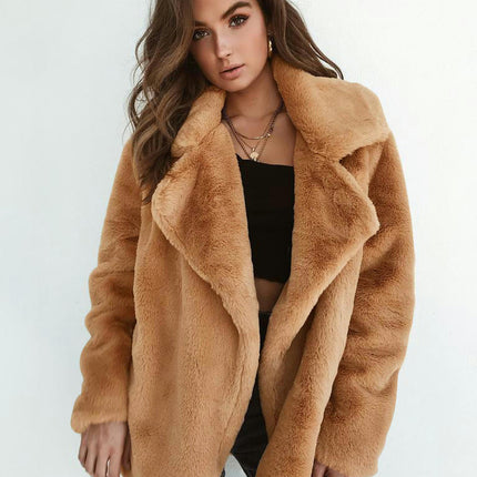 Women's Winter Coat Long Sleeve Lapel Shaggy Cardigan Coat