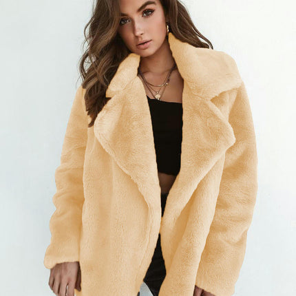 Women's Winter Coat Long Sleeve Lapel Shaggy Cardigan Coat