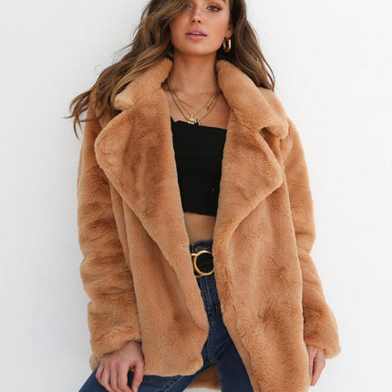 Women's Winter Coat Long Sleeve Lapel Shaggy Cardigan Coat