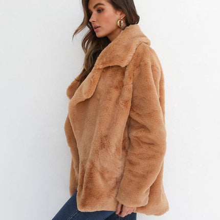 Women's Winter Coat Long Sleeve Lapel Shaggy Cardigan Coat