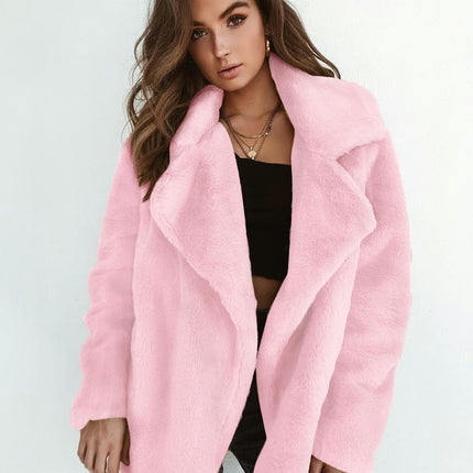 Women's Winter Coat Long Sleeve Lapel Shaggy Cardigan Coat