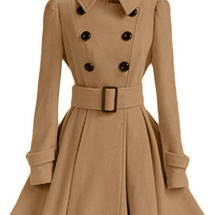 Women's Double Breasted Dress Coats Winter Trench Jacket with Belt