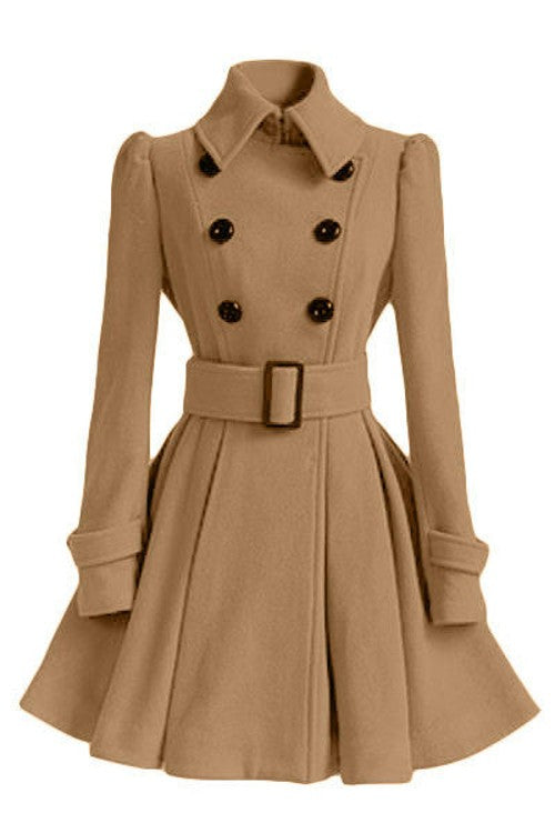 Women's Double Breasted Dress Coats Winter Trench Jacket with Belt