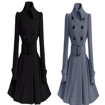 Women's Double Breasted Dress Coats Winter Trench Jacket with Belt