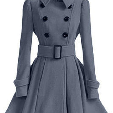 Women's Double Breasted Dress Coats Winter Trench Jacket with Belt