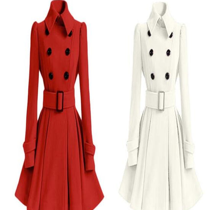 Women's Double Breasted Dress Coats Winter Trench Jacket with Belt