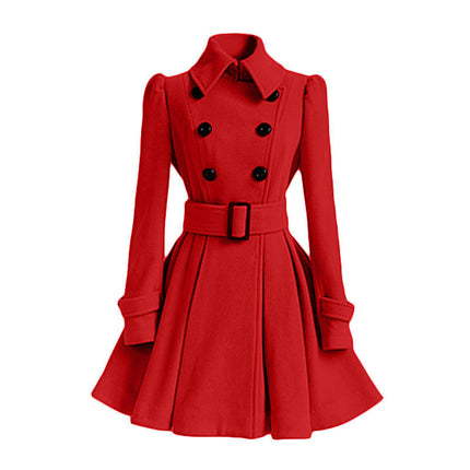 Women's Double Breasted Dress Coats Winter Trench Jacket with Belt