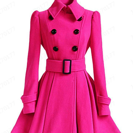 Women's Double Breasted Dress Coats Winter Trench Jacket with Belt