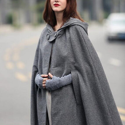 Women's Capes Hooded Cloak Outwear Poncho Warm Autumn and Winter Coat