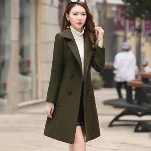 Women's Double Breasted Coat Mid Long Lapel Overcoat Jack