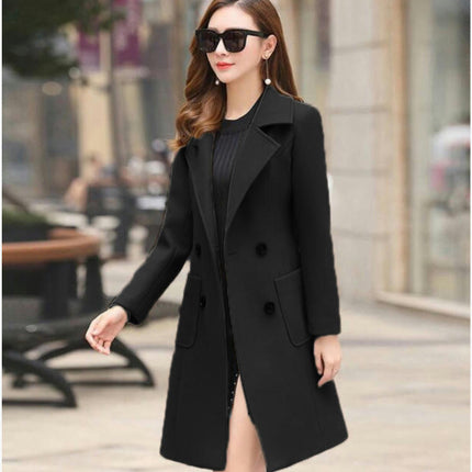 Women's Double Breasted Coat Mid Long Lapel Overcoat Jack