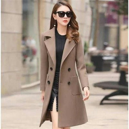 Women's Double Breasted Coat Mid Long Lapel Overcoat Jack