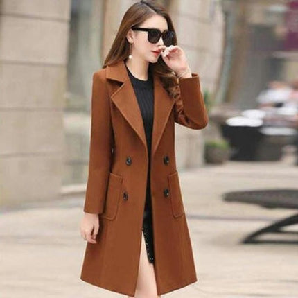 Women's Double Breasted Coat Mid Long Lapel Overcoat Jack