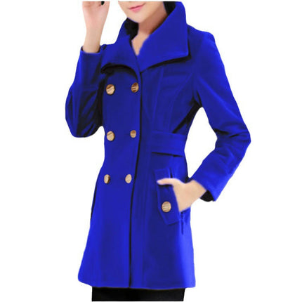 Women Winter Mid-Long Coat Notch Double-Breasted Lapel Jacket Outwear