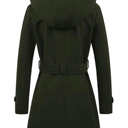 Women's Double Breasted Pea Coat Hooded Long Winter Trench Coat