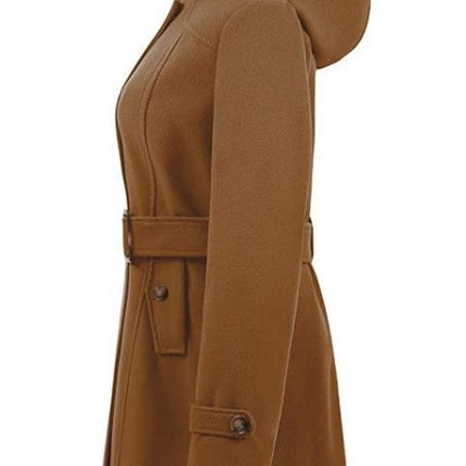 Women's Double Breasted Pea Coat Hooded Long Winter Trench Coat