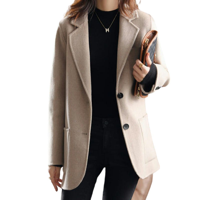 Women's Notched Lapel Coat Long Sleeve Casual Mid-Long Overcoats