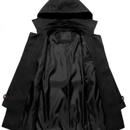 Women's Double Breasted Pea Coat Hooded Long Winter Trench Coat