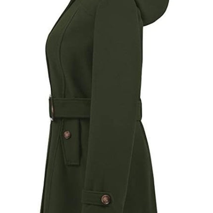 Women's Double Breasted Pea Coat Hooded Long Winter Trench Coat