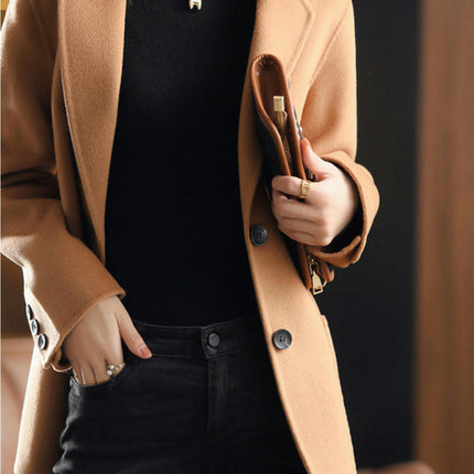 Women's Notched Lapel Coat Long Sleeve Casual Mid-Long Overcoats