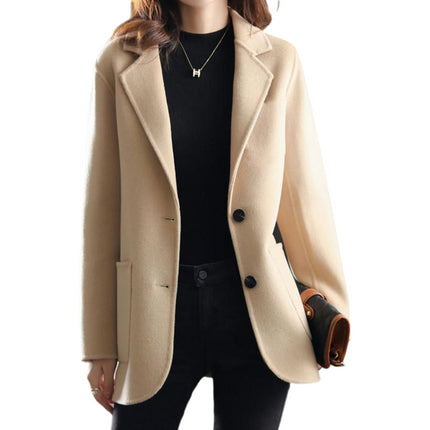 Women's Notched Lapel Coat Long Sleeve Casual Mid-Long Overcoats