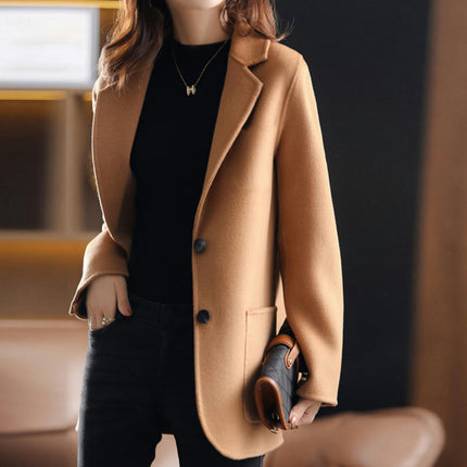 Women's Notched Lapel Coat Long Sleeve Casual Mid-Long Overcoats