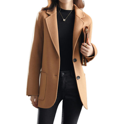 Women's Notched Lapel Coat Long Sleeve Casual Mid-Long Overcoats