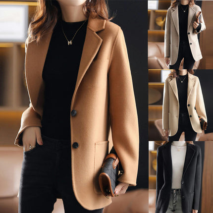 Women's Notched Lapel Coat Long Sleeve Casual Mid-Long Overcoats