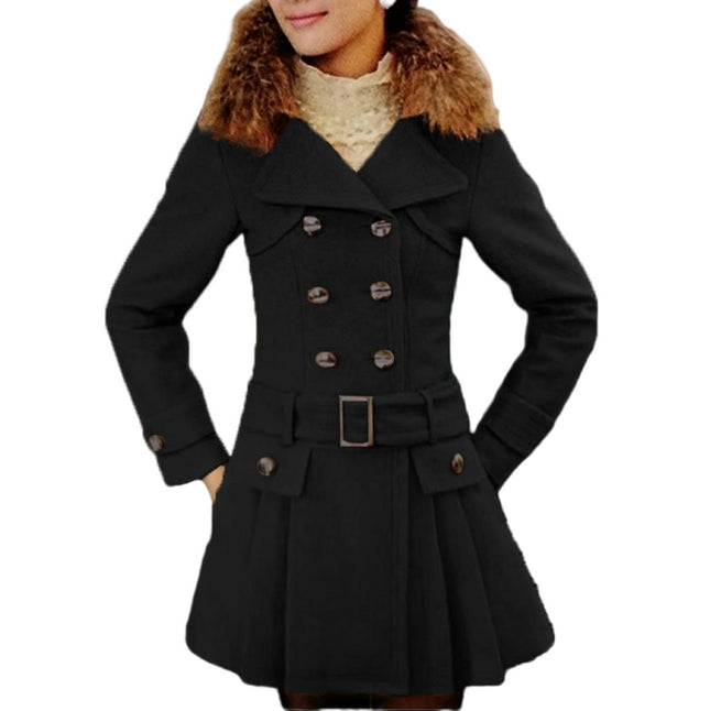 Women's Double Breasted Coat Winter Thick Mid-Long Overcoat Jacket with Belt