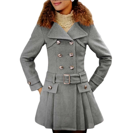 Women's Double Breasted Coat Winter Thick Mid-Long Overcoat Jacket with Belt