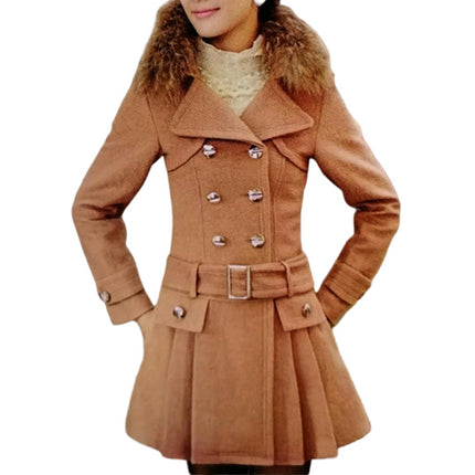 Women's Double Breasted Coat Winter Thick Mid-Long Overcoat Jacket with Belt