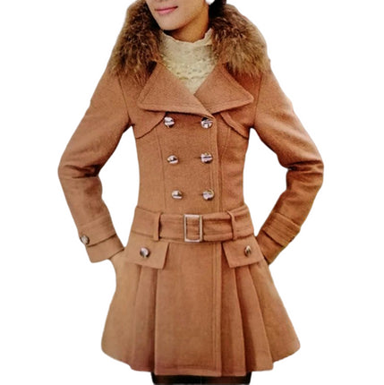 Women's Double Breasted Coat Winter Thick Mid-Long Overcoat Jacket with Belt