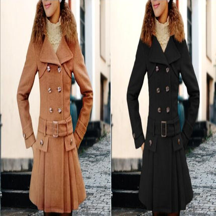 Women's Double Breasted Coat Winter Thick Mid-Long Overcoat Jacket with Belt