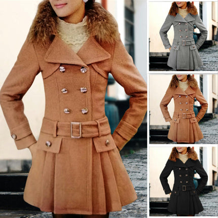 Women's Double Breasted Coat Winter Thick Mid-Long Overcoat Jacket with Belt