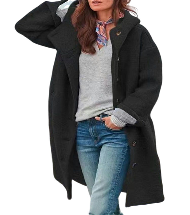 Women's Winter Overcoat Single Breasted Trench Jackets with Hood