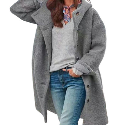 Women's Winter Overcoat Single Breasted Trench Jackets with Hood